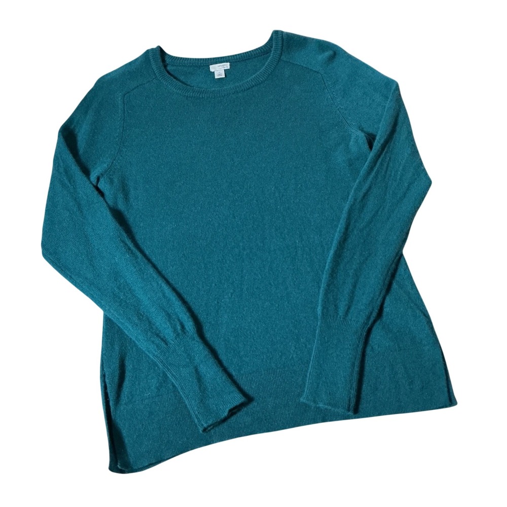 Halogen Pure Cashmere Crewneck Sweater Womens M Green Ribbed Raglan Luxury